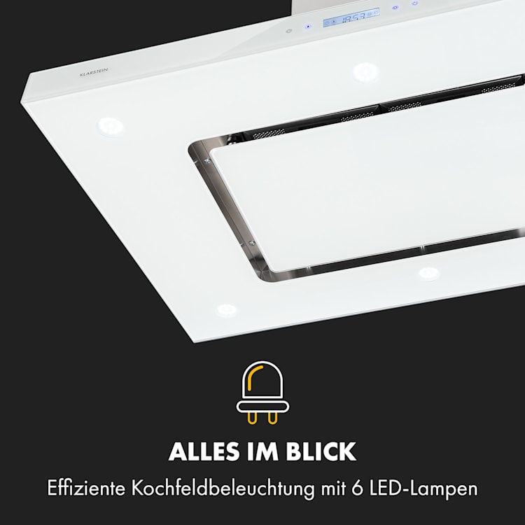 Valeria Inselhaube 90cm 650m³/h Touch EEC A LED Glas Edelstahl Weiß