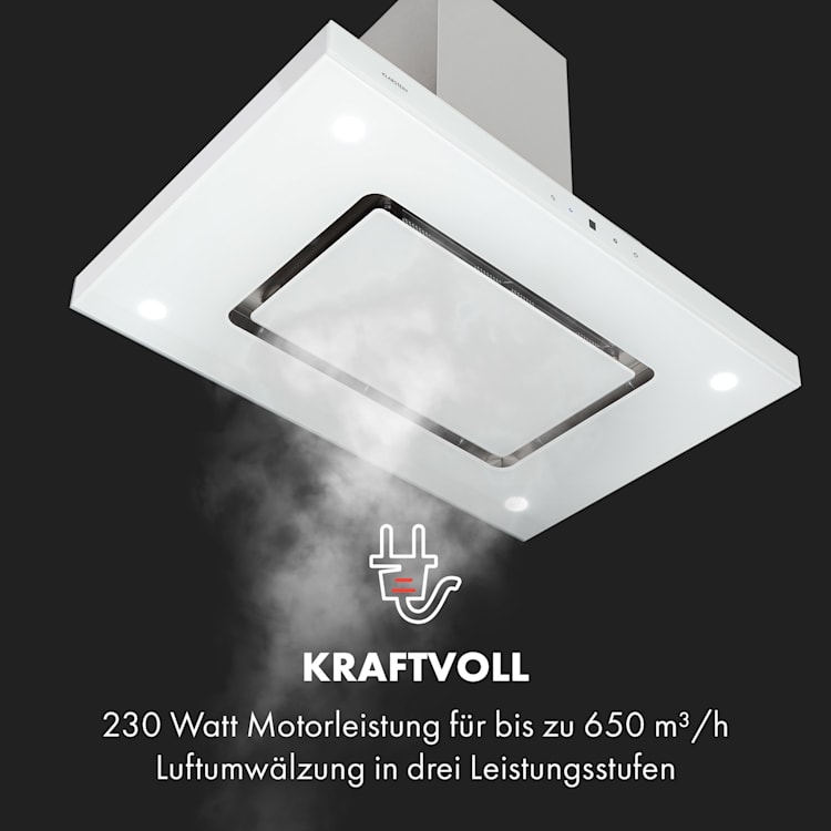 Valeria Inselhaube 90cm 650m³/h Touch EEC A LED Glas Edelstahl Weiß