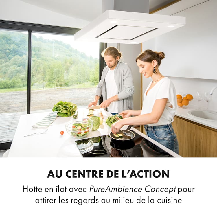 Valeria hotte îlot 90 cm 650 m³/h tactile CEE A LED verre inox blanc Blanc