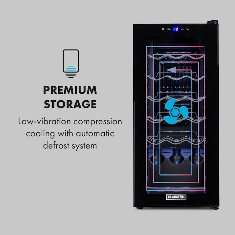 Shiraz 18 Slim Uno wine refrigerator 50l 18Fl Touch control panel 5-18°C 50 Litres / 18 Bottles | Black