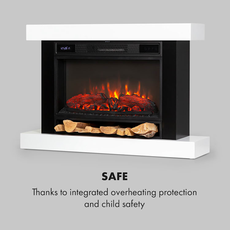 Vulsini Nightfall Electric Fireplace 1900 W LED Technology Remote Control white Fireplace chassis in studio look
