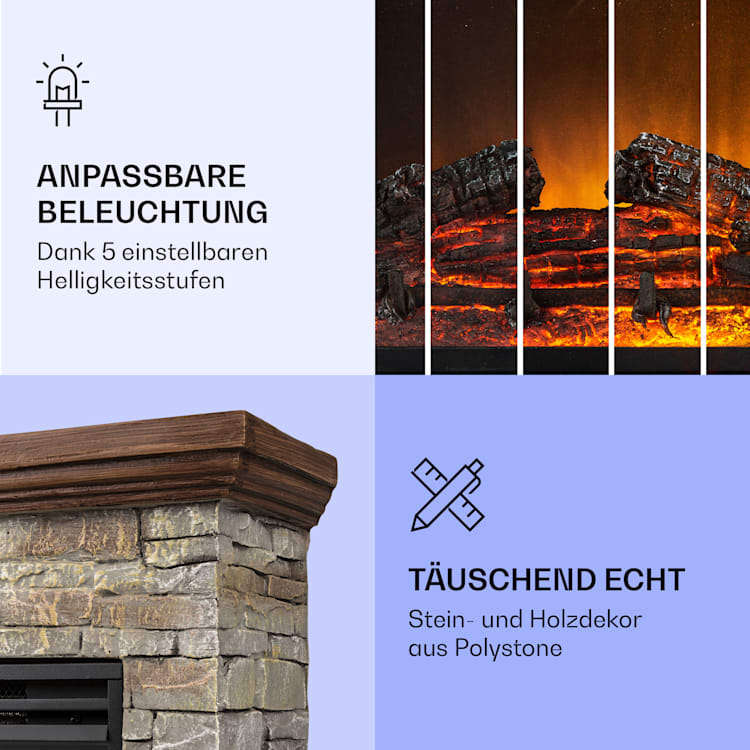 Etna Elektrokamin 1800W Wochentimer Fernbedienung LED Dunkelbraun