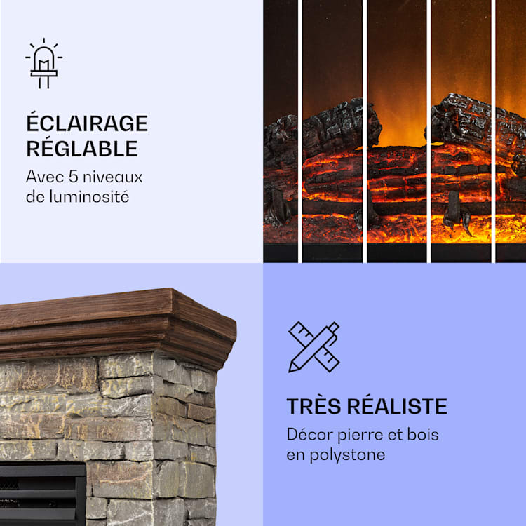 Etna cheminée électrique 1800W minuterie hebdomadaire télécommande LED Marron Foncé