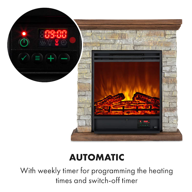 Etna Electric Fireplace 1800W Weekly Timer Remote Control Grey / Brown Dark Brown