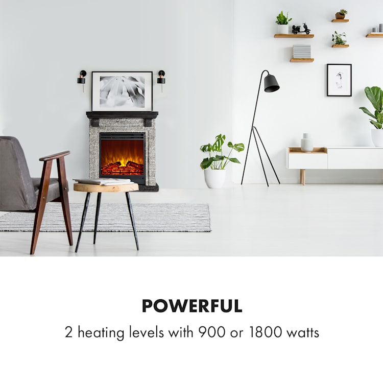 Etna Electric Fireplace 1800W Weekly Timer Remote Control Grey / Black Black