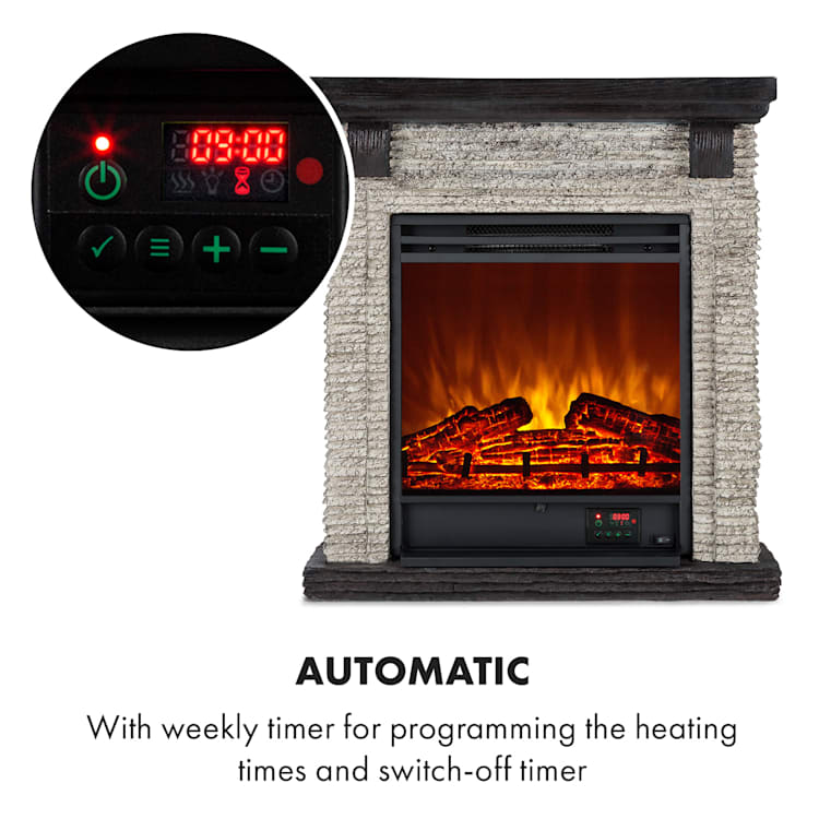 Etna Electric Fireplace 1800W Weekly Timer Remote Control Grey / Black Black