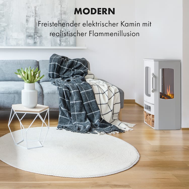Bormio Panorama Elektrischer Kamin 1000/2000W Thermostat Weiß