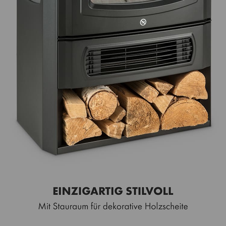 Bormio Panorama Elektrischer Kamin 1000/2000W Thermostat Schwarz