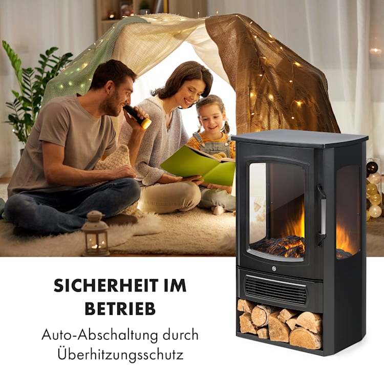 Bormio Panorama Elektrischer Kamin 1000/2000W Thermostat Schwarz
