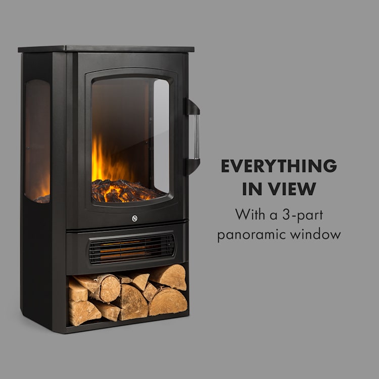 Bormio Panorama Elektrischer Kamin 1000/2000W Thermostat Schwarz