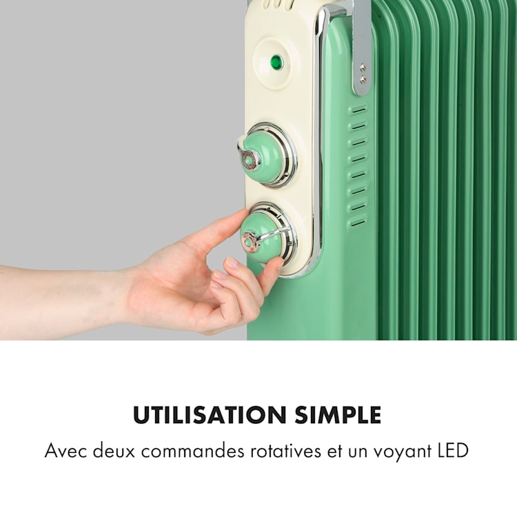 Thermaxx Retroheat olieradiator 2500W wieltjes groen Groen