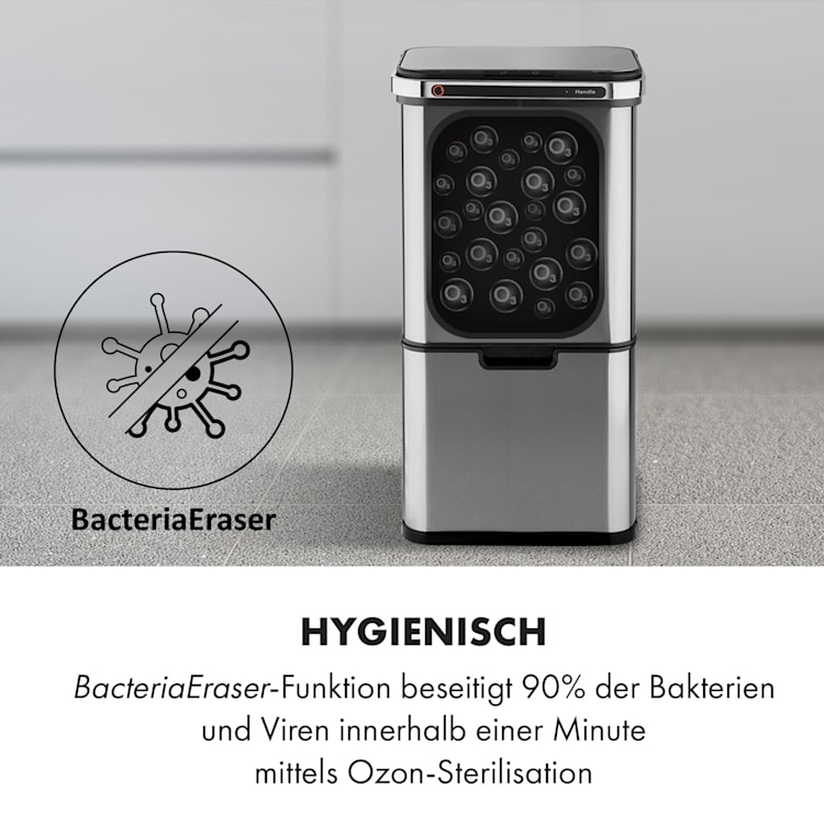 Touchless Ultraclean Sensor-Mülleimer 60L 3 Behälter Edelstahl Silber