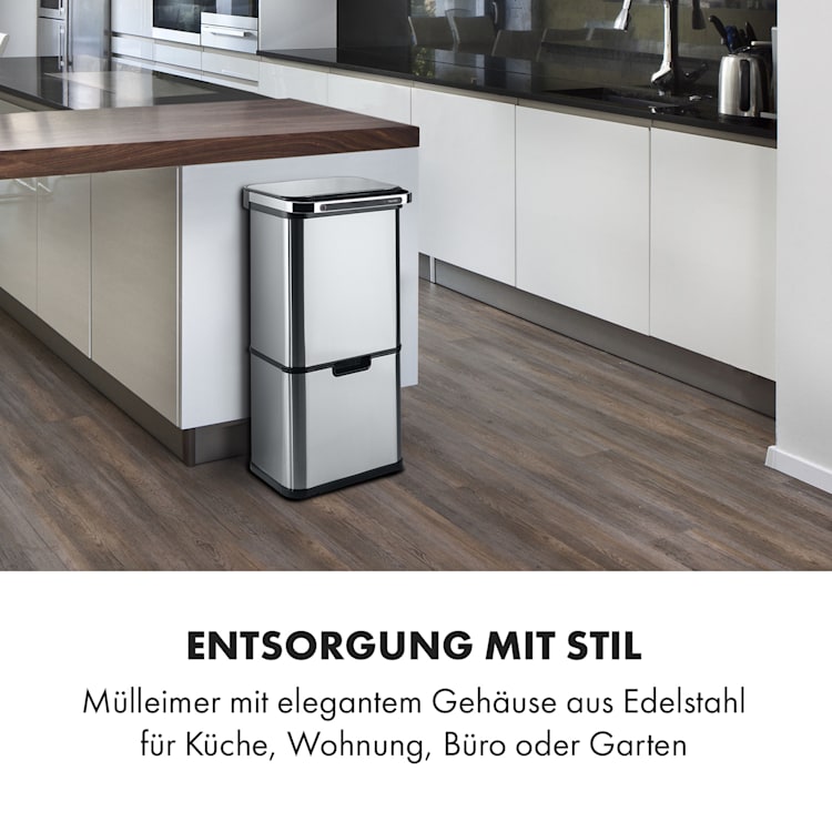 Touchless Ultraclean Sensor-Mülleimer 60L 3 Behälter Edelstahl Silber