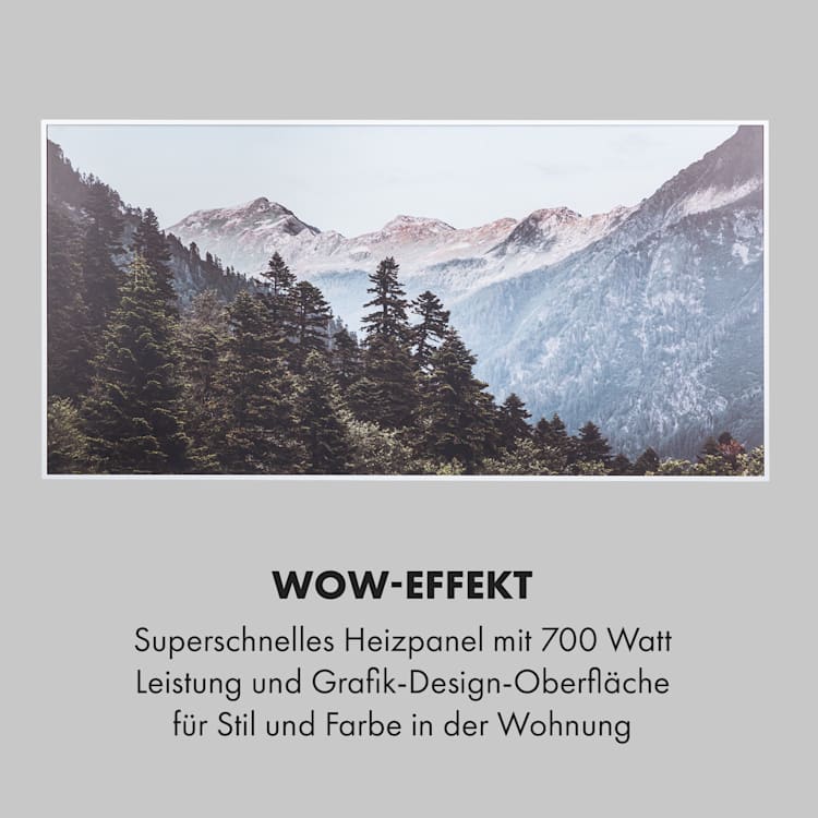 Wonderwall Air Art Smart Infrarotheizung 120x60cm 700W Wandinstallation App-Steuerung Berge 120 x 60 cm / Design: Berglandschaft