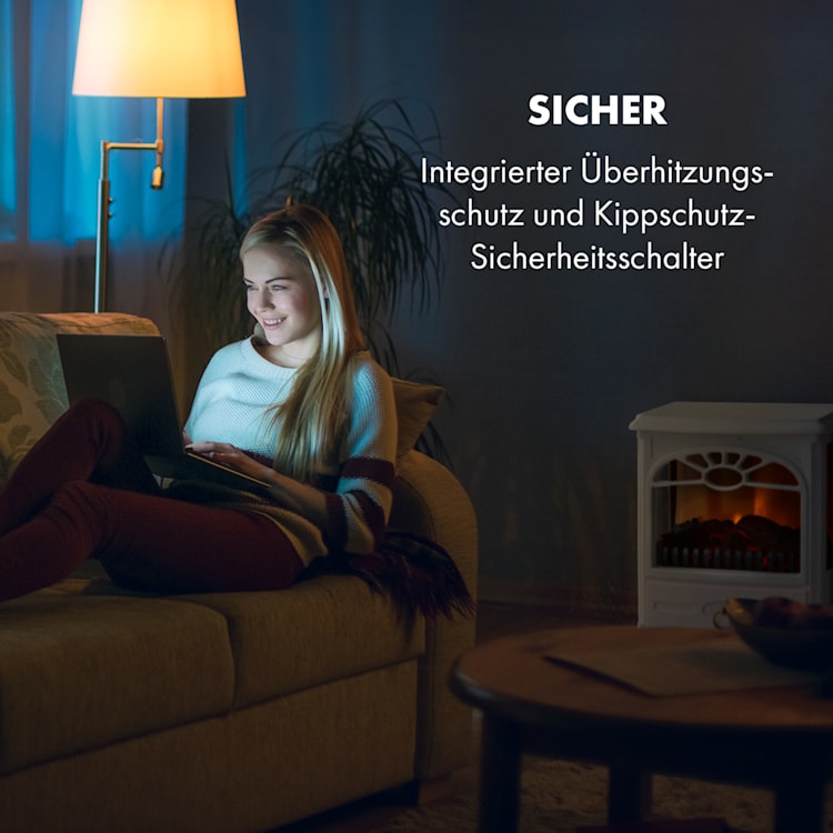 Leoben Elektrischer Kamin 900 / 1800 W Thermostat PanoramaView Weiß