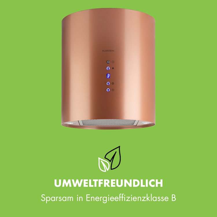 Barett Inselabzugshaube Ø35cm Umluft 558 m³/h LED Aktivkohlefilter Kupfer