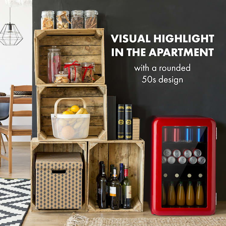 PopLife 65L, chladnička na nápoje, chladnička, 70 litrov, 0 – 10 °C, retro dizajn Červená