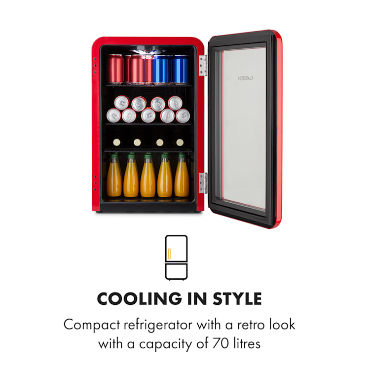 PopLife 65L, chladnička na nápoje, chladnička, 70 litrov, 0 – 10 °C, retro dizajn Červená