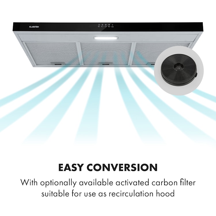 Contempo 90, Extractor Hood, 175m³ / h, LED, Stainless Steel, Acrylic, Black Black