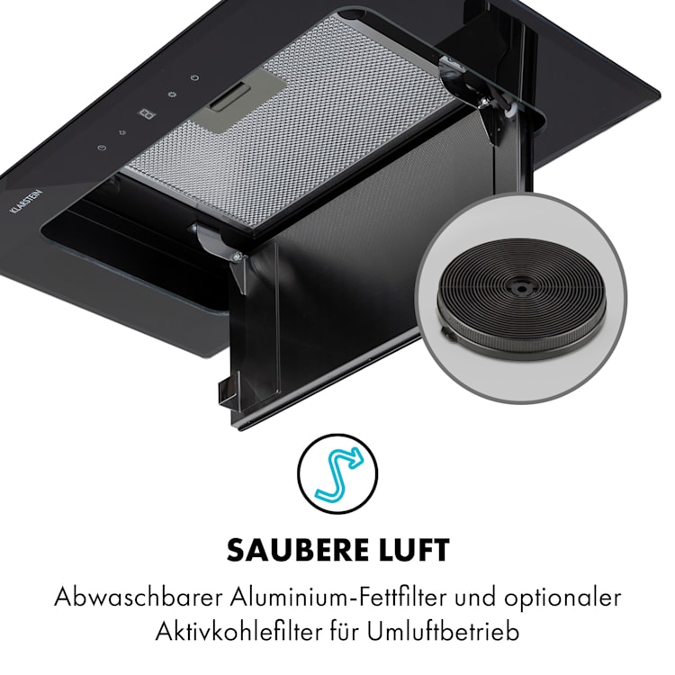 Hektor Brilliant Edition Lüfterbaustein 52 cm 506 m³/h Touch Glas Schwarz