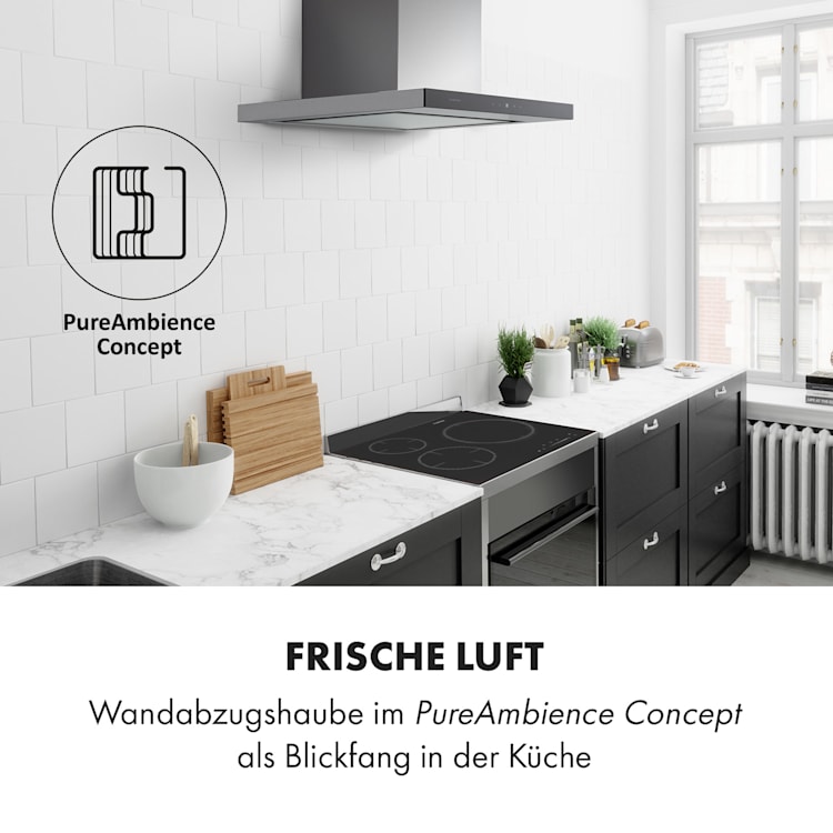 Ilona Brilliant Edition Wandabzugshaube 60cm 622m³/h Touch EEC B LED Glas Edelstahl 60 cm | Schwarz