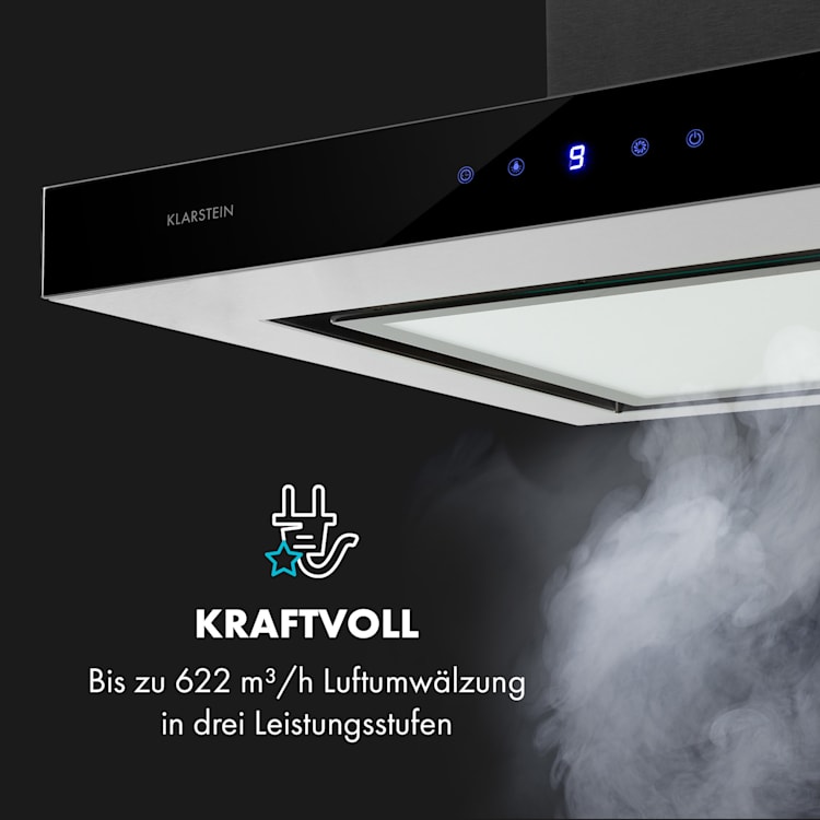 Ilona Brilliant Edition Wandabzugshaube 60cm 622m³/h Touch EEC B LED Glas Edelstahl 60 cm | Schwarz