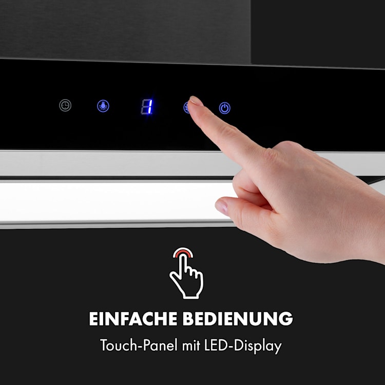 Ilona Brilliant Edition Wandabzugshaube 60cm 622m³/h Touch EEC B LED Glas Edelstahl 60 cm | Schwarz