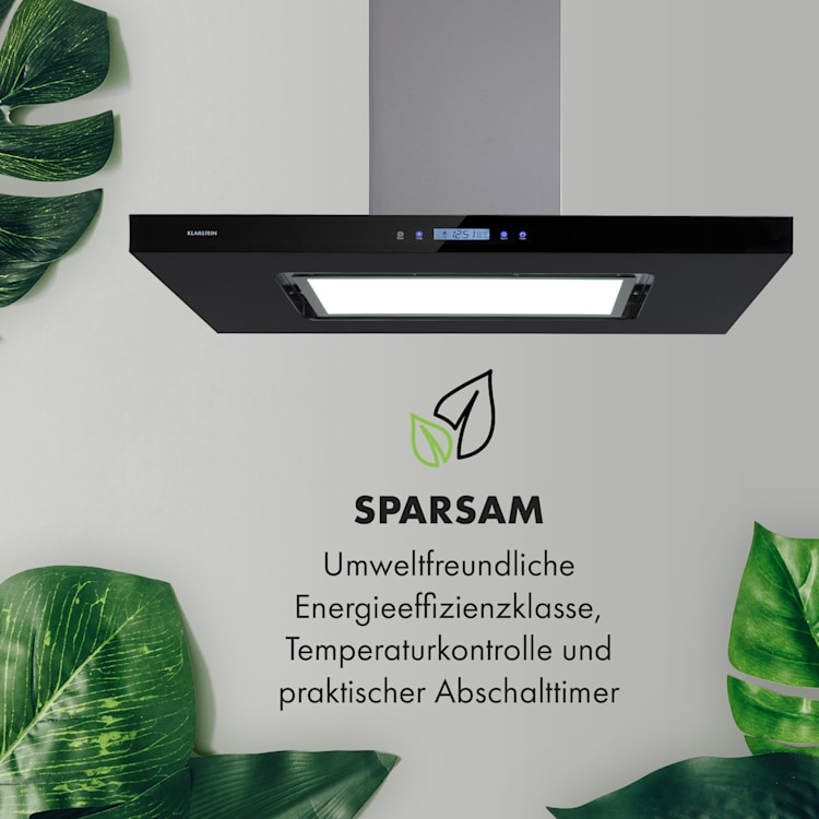 Valeria Brilliant Edition Inselhaube 90cm 643m³/h Touch EEC B LED Glas Edelstahl Schwarz