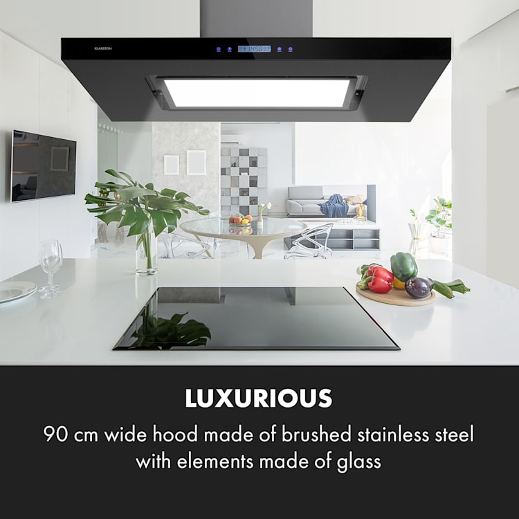 Valeria Brilliant Edition Campana de isla 90cm 643m³/h Táctil Led Negra Negro