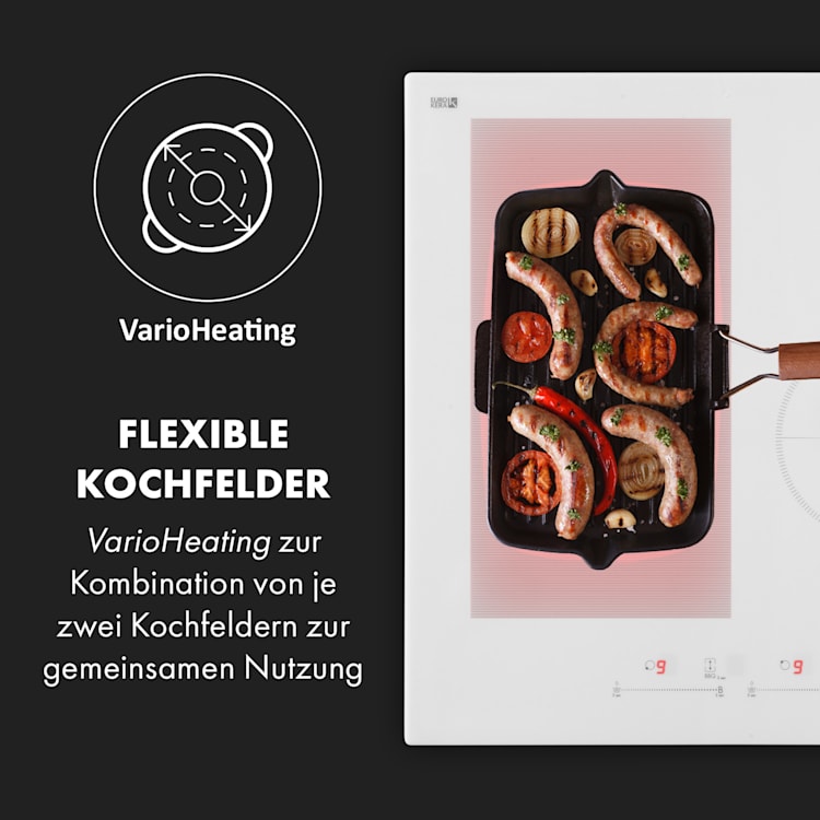 Delicatessa 77 Hybrid Einbaukochfeld Induktion 4 Zonen 7000W 4 (2x rechteckig, 1x rund 28 cm, 1x rund 16 cm) | Weiß