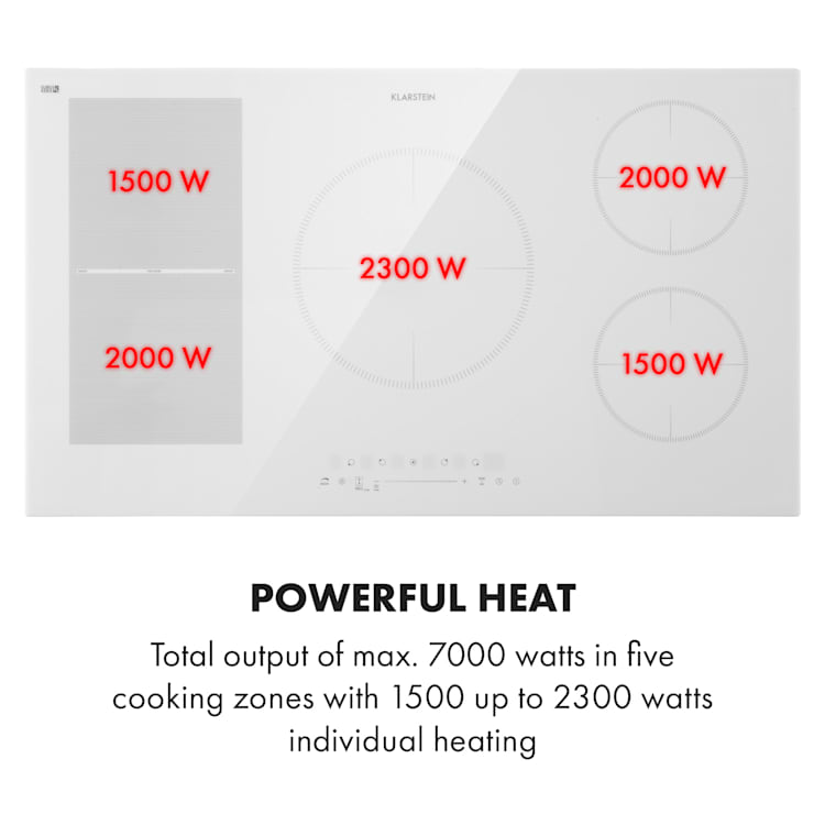 Delicatessa 90 Hybrid, Built-in Hob, Induction, 5 Zones, 7400W, Black 5 (2 x rectangular, 1 x round 21 cm, 2 x round 18 cm) | White