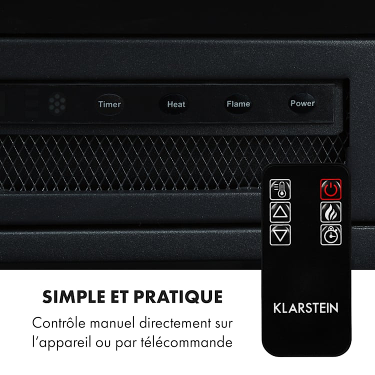 Klarstein Lucerne Smart cheminée électrique 1000/2000 W LED 18-27 °C minuterie hebdomadaire blanche