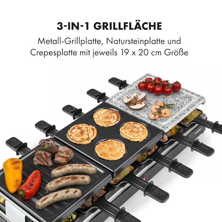 Fonduelette XL 3-in-1 Raclettegrill & Fondue Naturstein 1650W 12 Personen
