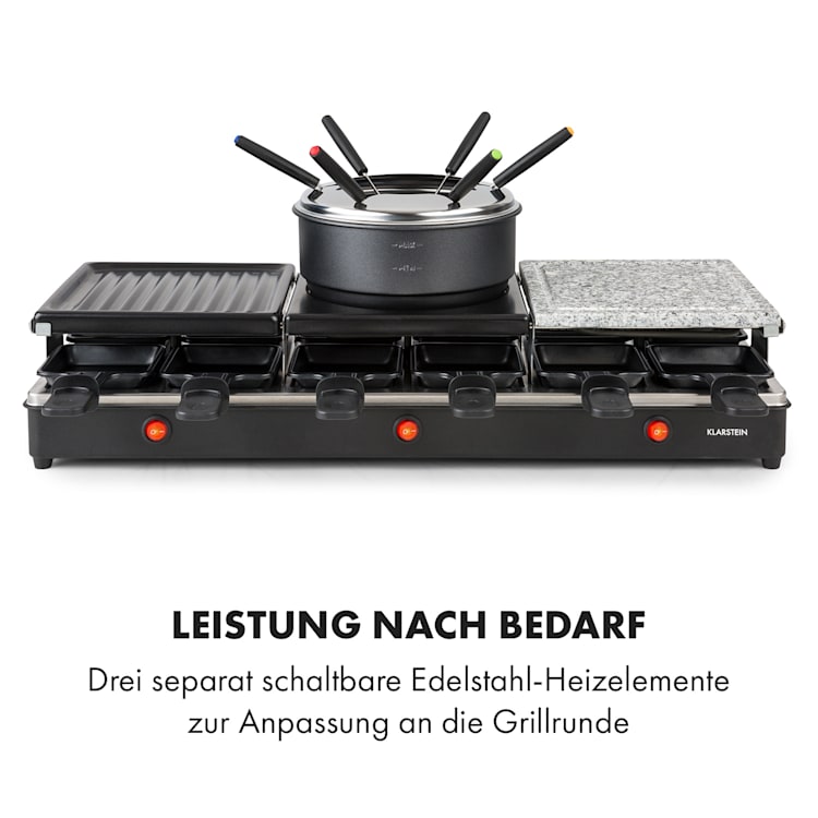 Fonduelette XL 3-in-1 Raclettegrill & Fondue Naturstein 1650W 12 Personen