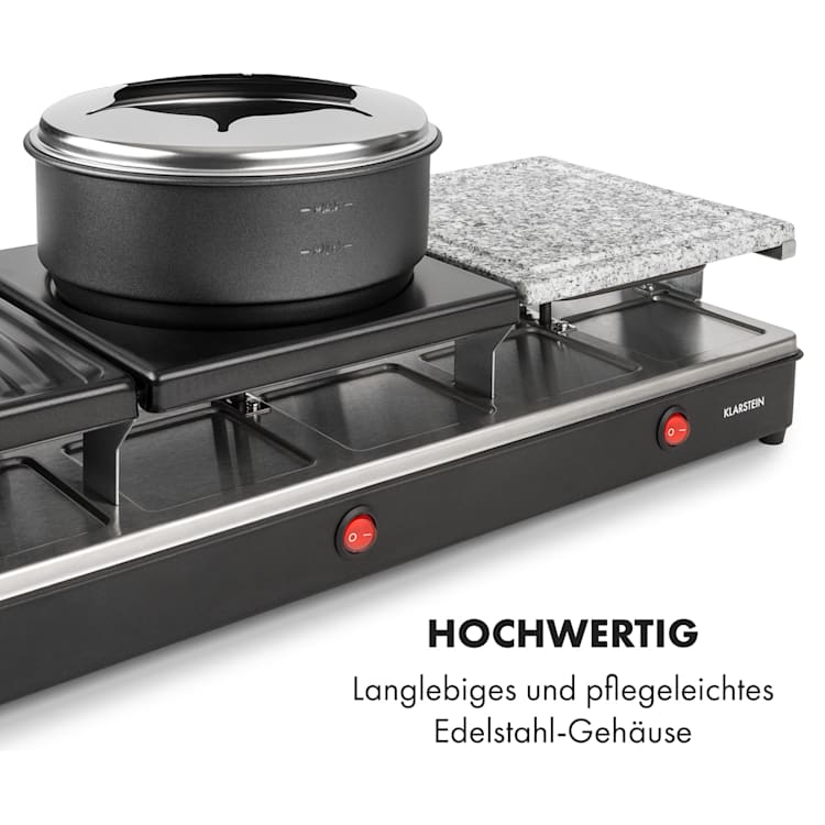 Fonduelette XL 3-in-1 Raclettegrill & Fondue Naturstein 1650W 12 Personen