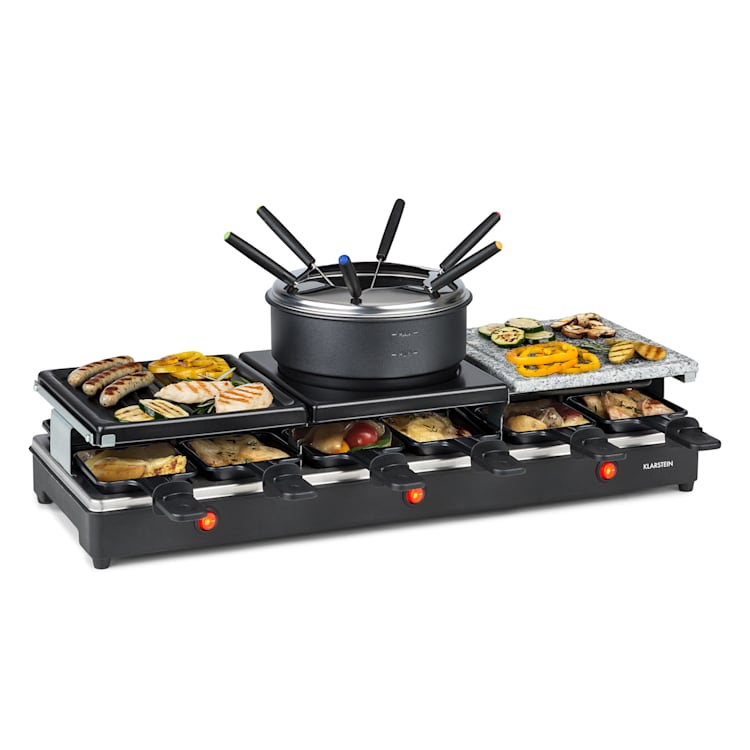 Fonduelette XL 3-in-1 Raclettegrill & Fondue Naturstein 1650W 12 Personen