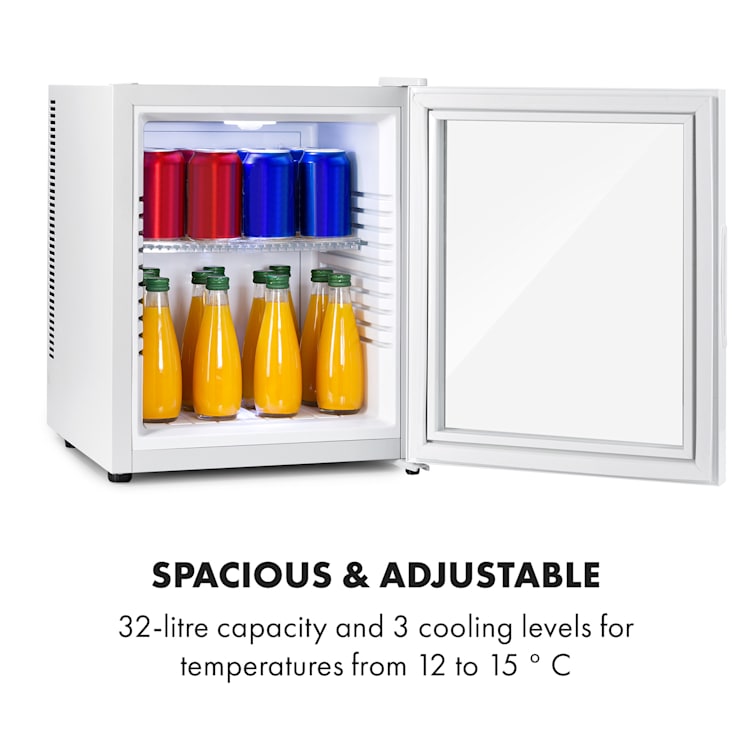 Brooklyn 32 White Mini Fridge Glass Door LED Shelf 30 Ltr | White