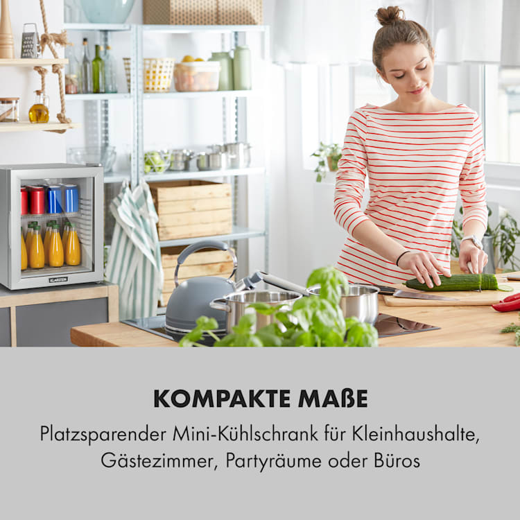Brooklyn 32 White Mini-Kühlschrank Glastür LED Ablage 30 Ltr | Silber
