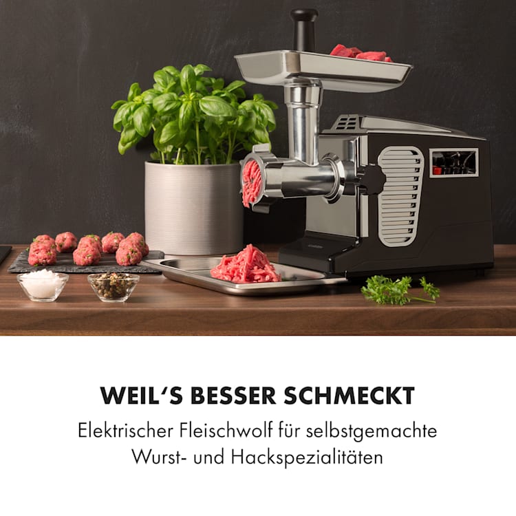 Kraftprotz elektrischer Fleischwolf 700 W Kupfermotor Hack Wurst Kebbe Edelstahl Schwarz