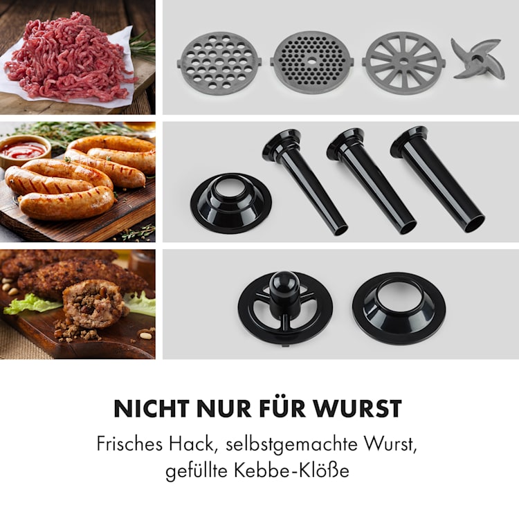 Kraftprotz elektrischer Fleischwolf 700 W Kupfermotor Hack Wurst Kebbe Edelstahl Schwarz
