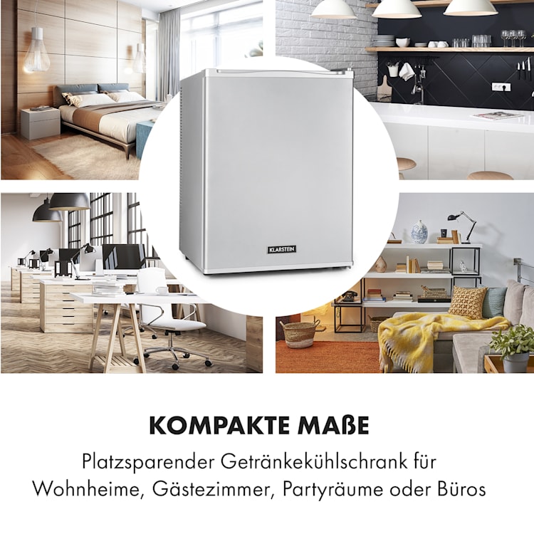 Klarstein Happy Hour Minibar 40L 5-15°C 23 dB LED-Licht 40 Ltr | Silber