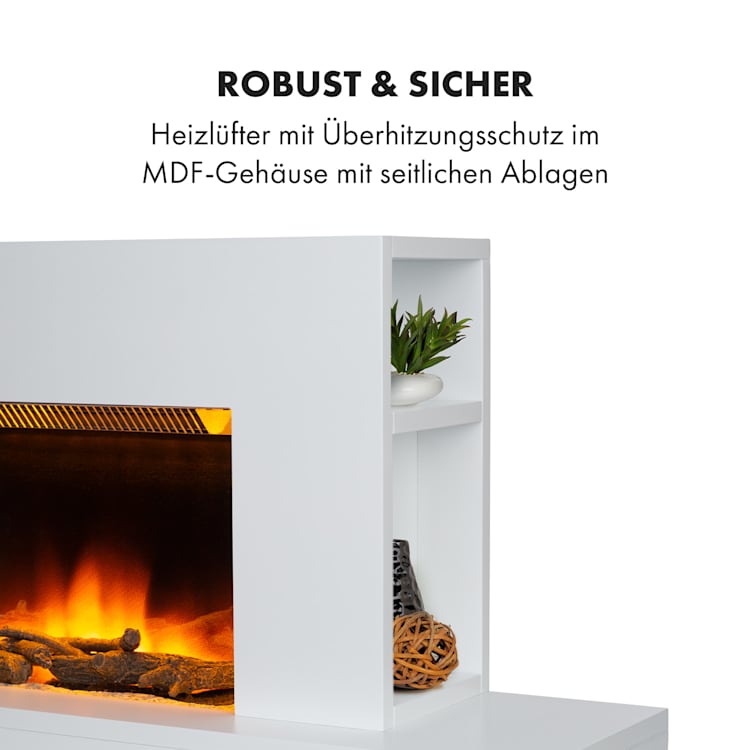 Heat 'n Beat Elektrischer Kamin 900/1800W LED Bluetooth-Speaker Flammenillusion Weiß