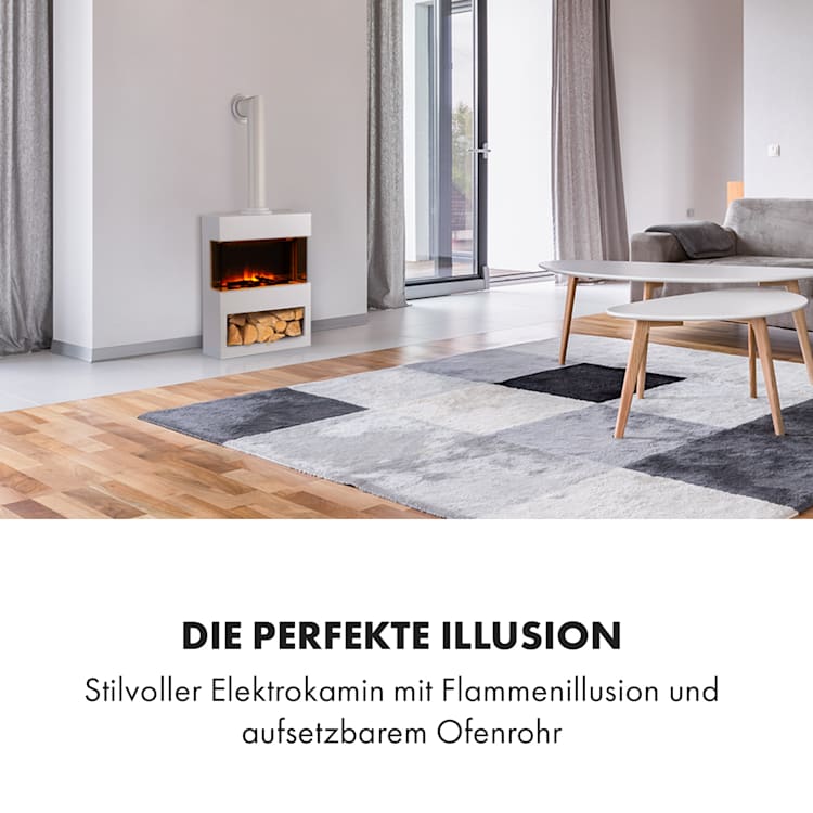 Zermatt Elektrischer Kamin 900/1800W Thermostat Flammenillusion Ofenrohr Weiß