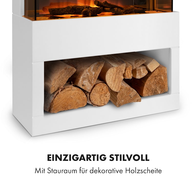 Zermatt Elektrischer Kamin 900/1800W Thermostat Flammenillusion Ofenrohr Weiß