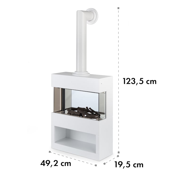 Zermatt Elektrischer Kamin 900/1800W Thermostat Flammenillusion Ofenrohr Weiß