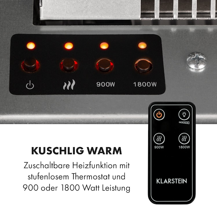 Klarstein Zermatt Elektrischer Kamin 900/1800W Thermostat Flammenillusion Ofenrohr Schwarz