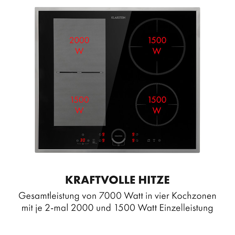 Delicatessa 60 Hybrid Prime Einbaukochfeld Induktion 4 Zonen 7000W 4 (2x rechteckig, 1x rund 21 cm, 1x rund 16 cm) | Schwarz