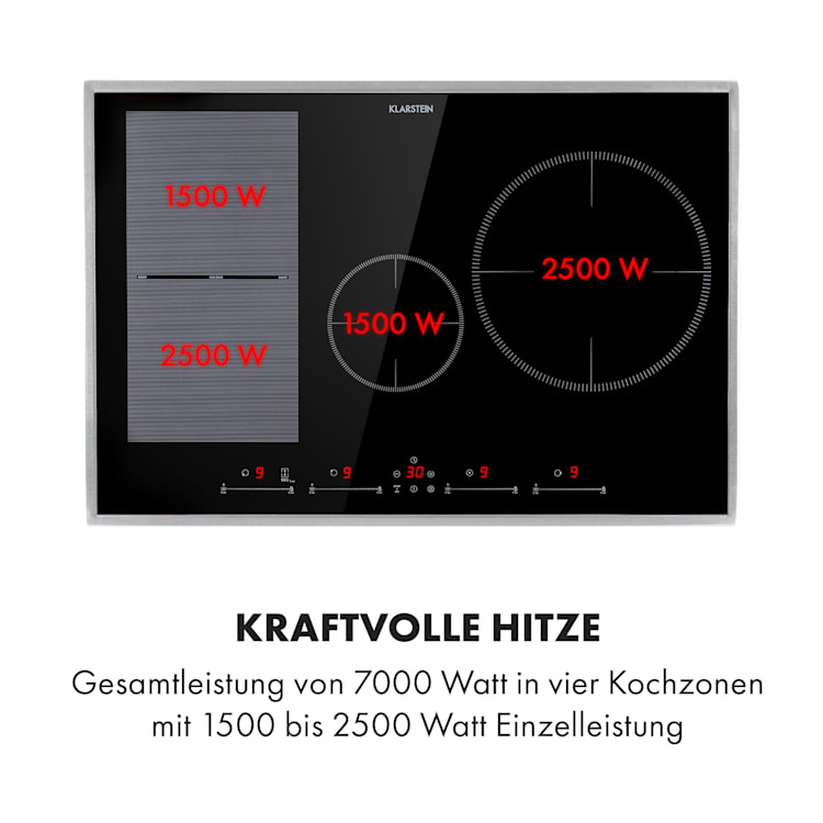 Delicatessa 77 Hybrid Prime Einbaukochfeld Induktion 4 Zonen 7000W 4 (2x rechteckig, 1x rund 28 cm, 1x rund 16 cm) | Schwarz