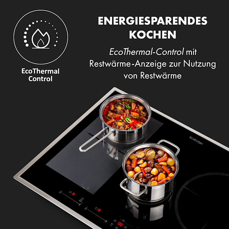Delicatessa 77 Hybrid Prime Einbaukochfeld Induktion 4 Zonen 7000W 4 (2x rechteckig, 1x rund 28 cm, 1x rund 16 cm) | Schwarz