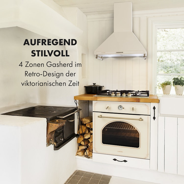 Victoria 4 Zonen Gaskochfeld 4-flammig Sabaf-Brenner Glaskeramik 4 | Elfenbein